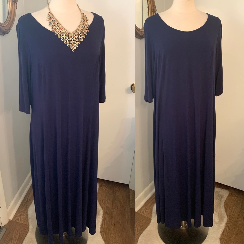Catherine’s Navy Blue Maxie Dress 1X petite Casual Party long V Neck Lagenlook - Picture 1 of 10